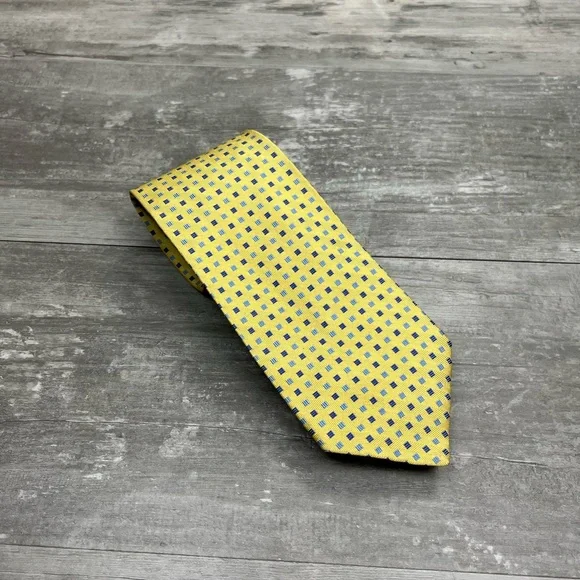 Brooks Brothers Yellow w/ Blue & Navy Check Silk Tie - Picture 2 of 4